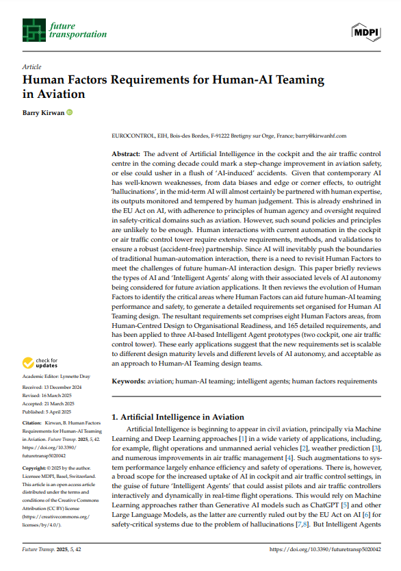 Human Factors Requirements for Human-AI Teaming in Aviation