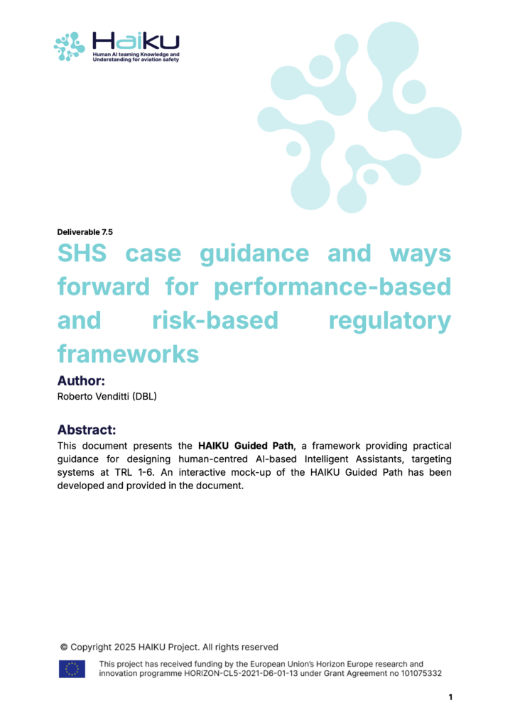 D7.5 SHS case guidance and ways forward for performance-based and risk-based regulatory frameworks