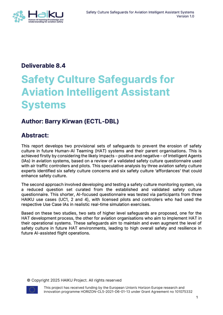 D8.4 Safety Culture Safeguards for Aviation Intelligent Assistant Systems